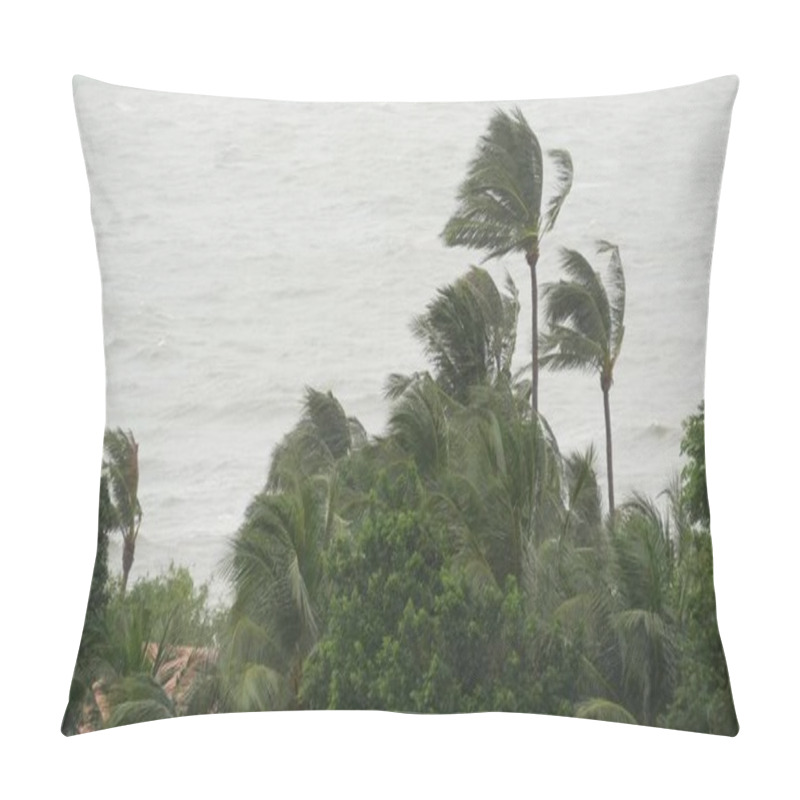 Personality  Pabuk Typhoon, Ocean Sea Shore In Thailand. Natural Disaster, Eyewall Hurricane. Strong Extreme Cyclone Wind Sways Palm Trees. Tropical Flooding Rain Season, Heavy Tropical Storm Weather, Thunderstorm Pillow Covers