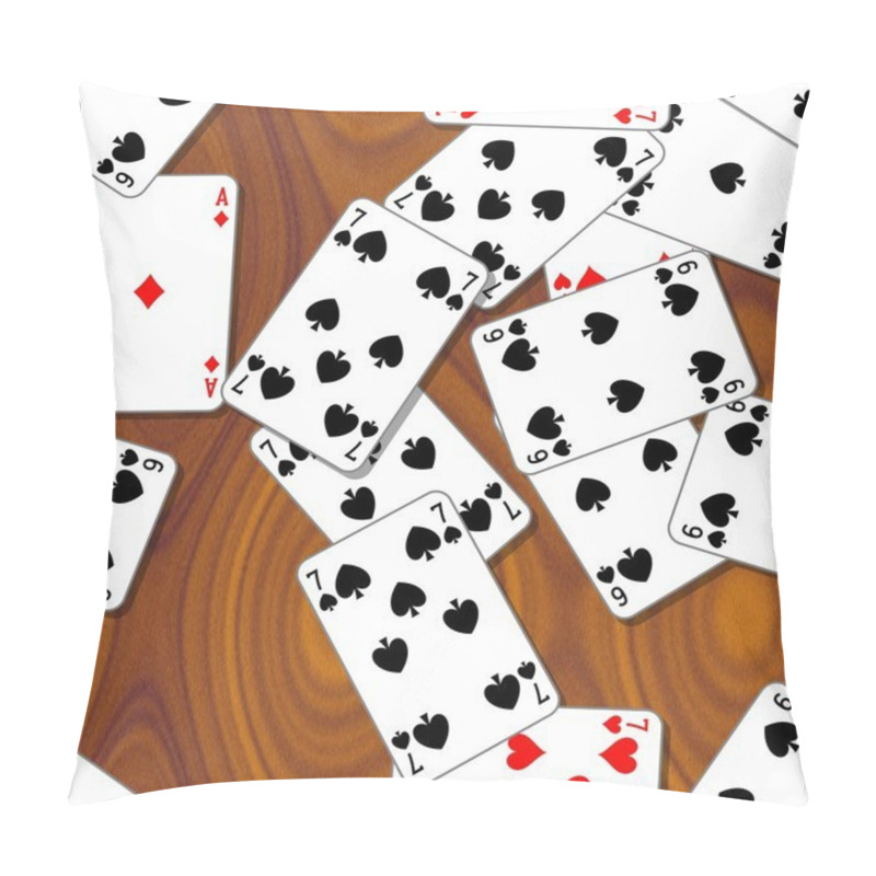 Personality  Playing Cards Scattered On The Wooden Table - Seamless Pattern Texture Background Pillow Covers