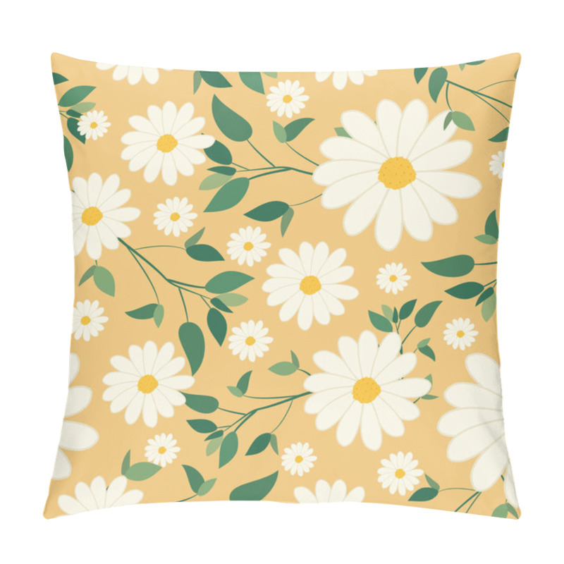 Personality  Vector Seamless Floral Pattern With Elegant White Daisies And Green Leaves On A Beige Background. Pillow Covers