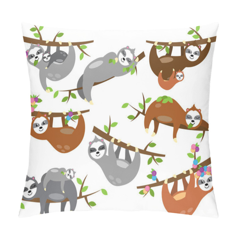 Personality  Vector Collection Of Cute Sloths In Different Positions And With Babies Pillow Covers