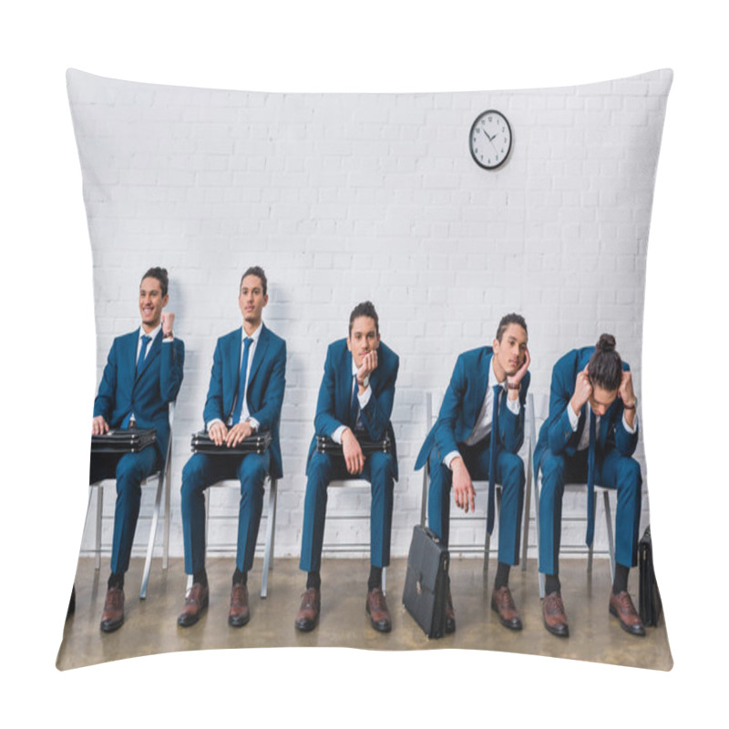 Personality  Collage With Man In Suit Waiting For Interview With Different Emotions Pillow Covers