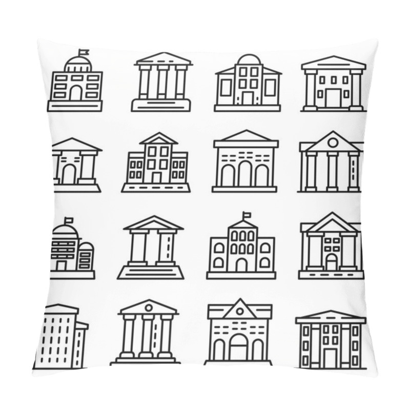 Personality  Courthouse Icons Set, Outline Style Pillow Covers