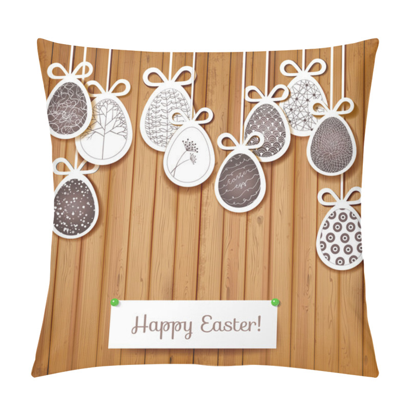 Personality  Easter Card With Eggs On Wooden Background. Pillow Covers