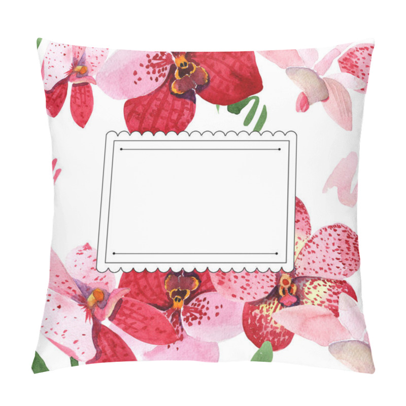 Personality  Red Orchid Vanda Flowers. Floral Botanical Flower. Frame Border Ornament Square. Aquarelle Wildflower For Background, Texture, Wrapper Pattern, Frame Or Border. Pillow Covers