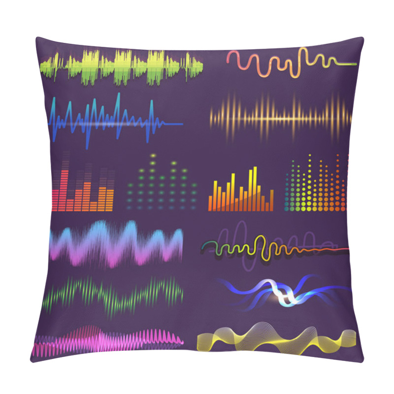 Personality  Music Waves Of Sound On Radio Vector Audio Sounding Waveform And Wavelength Of Soundtrack And Waved Voice With Soundwave Volume Isolated Illustration Pillow Covers