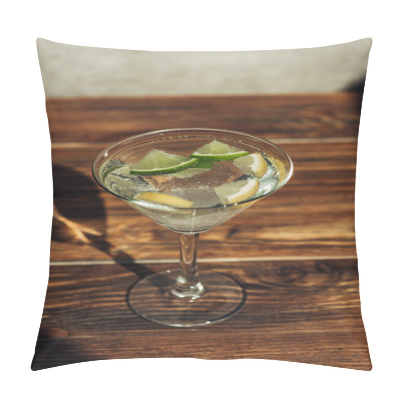 Personality  Margarita Glass With Ice, Lemon And Lime Decorated With Sugar On Wooden Surface In Sunlight Pillow Covers