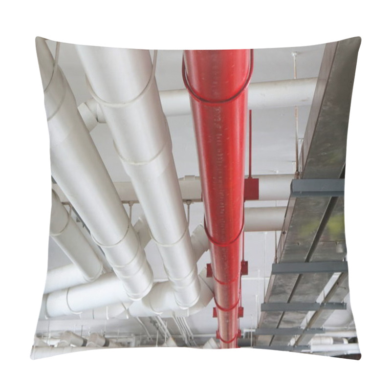 Personality  Water Pipes And Cable Trays Run Under Ceiling Of A Building Pillow Covers