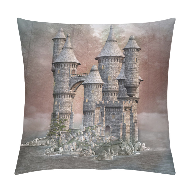 Personality  Enchanted Fantasy Castle In A Hazy Lake Pillow Covers