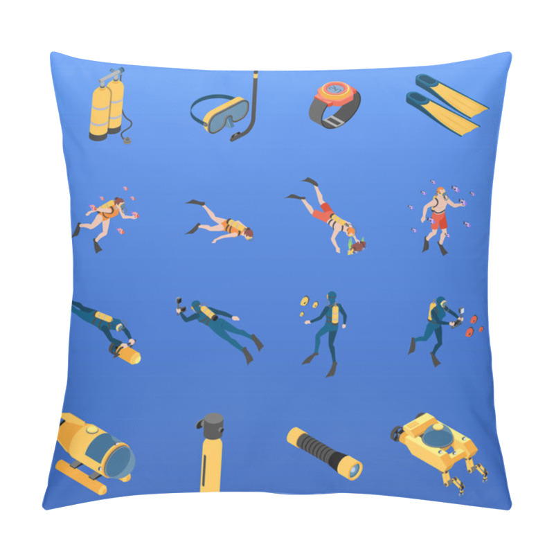 Personality  Diving Isometric Icons Set Pillow Covers