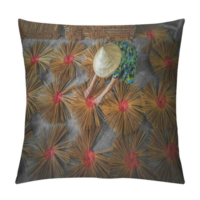 Personality  Top View Of Vietnamese Working With Red Incense In House At Long Xuyen, An Giang Province, Vietnam,traditional And Culture Concept Pillow Covers