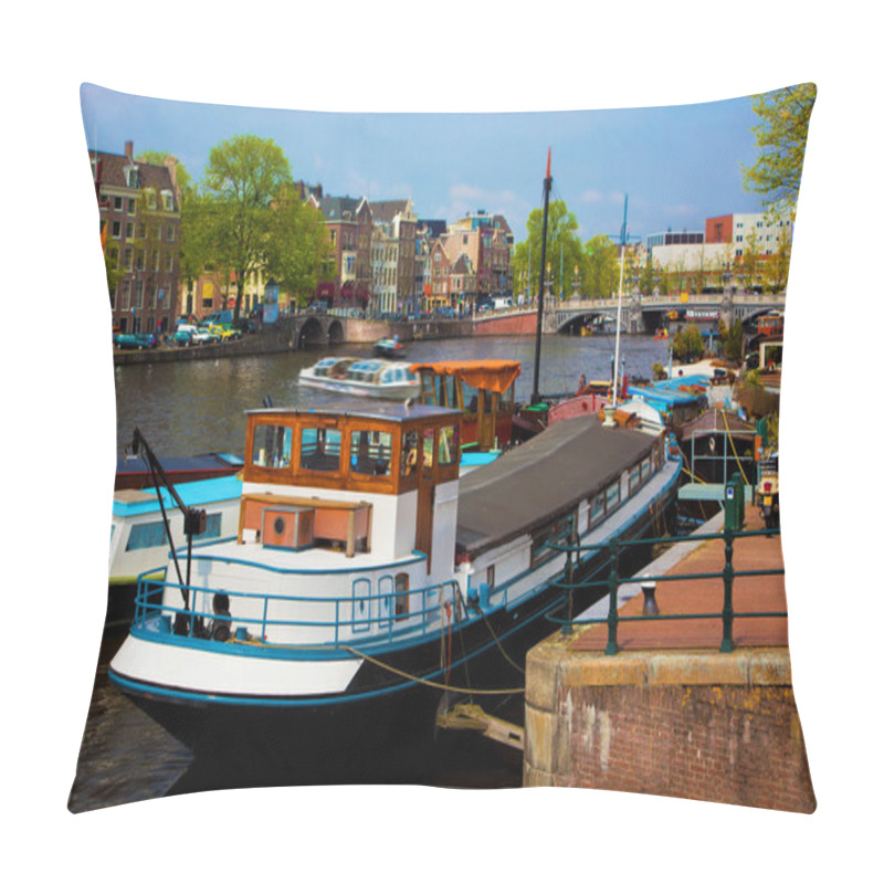 Personality  Amsterdam Old Town Canal, Boats. Pillow Covers