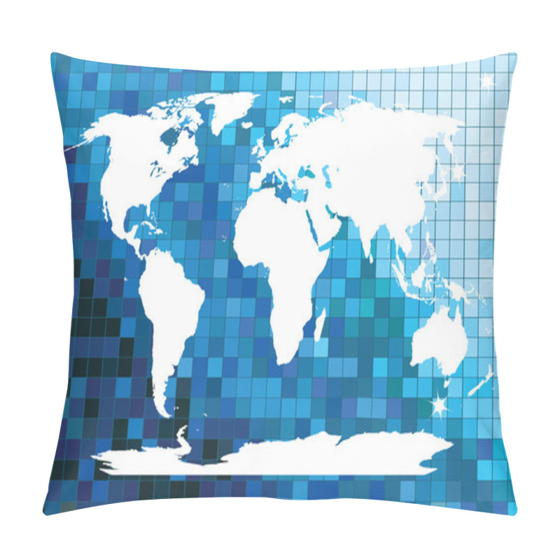 Personality  White Worldmap On Blue Mosaic Pillow Covers