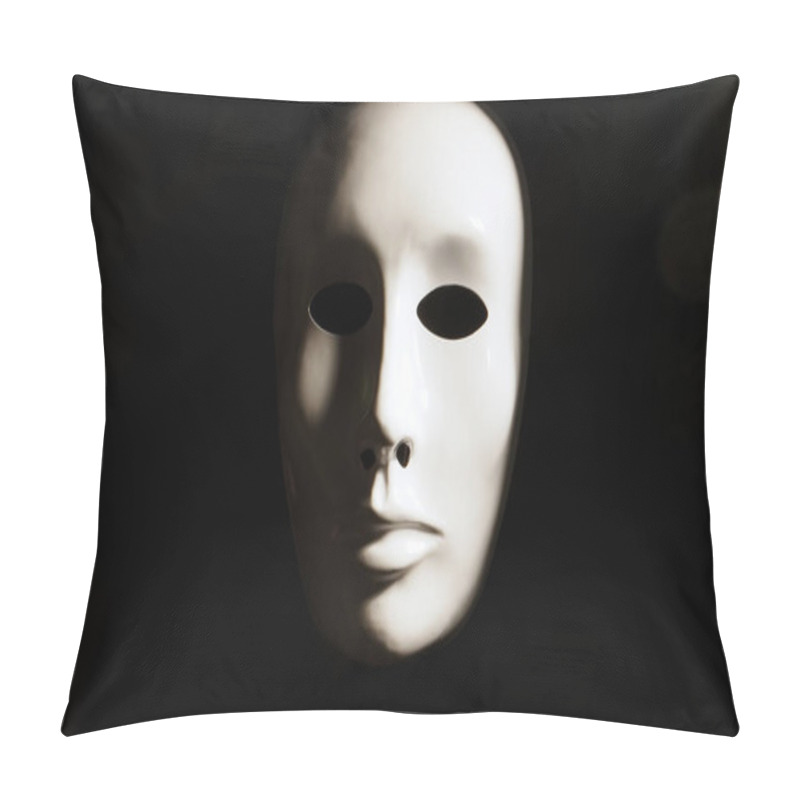 Personality  White Face Mask On Dark Background. Pillow Covers