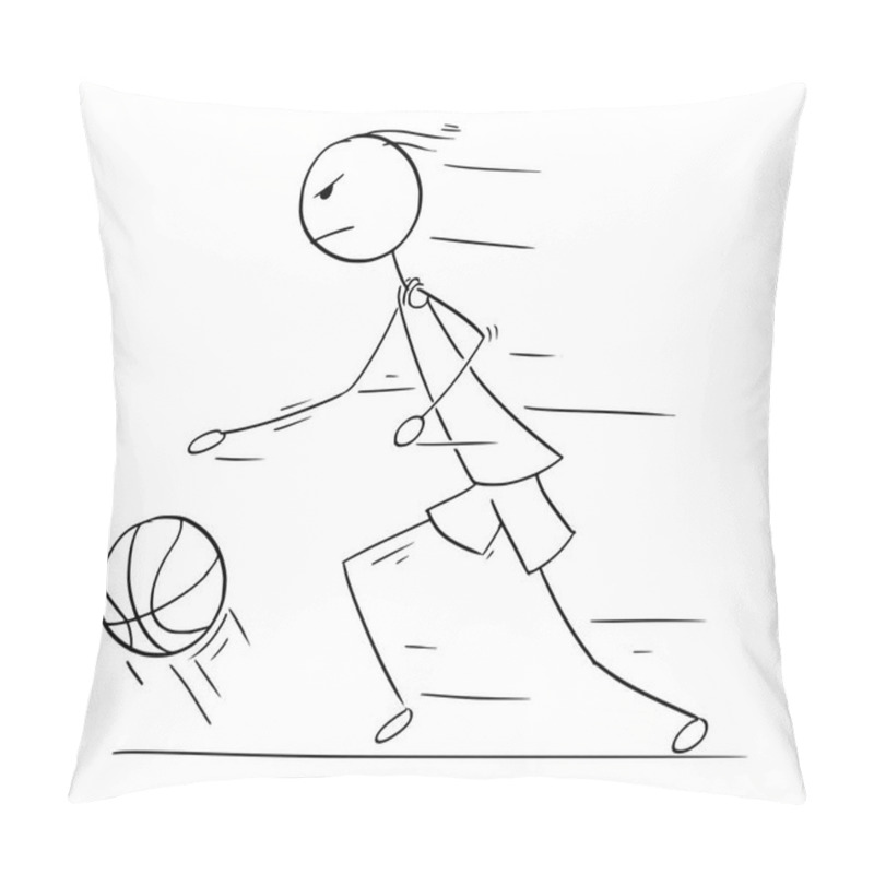 Personality  Vector Cartoon Of Basketball Player Running And Dribbling With B Pillow Covers