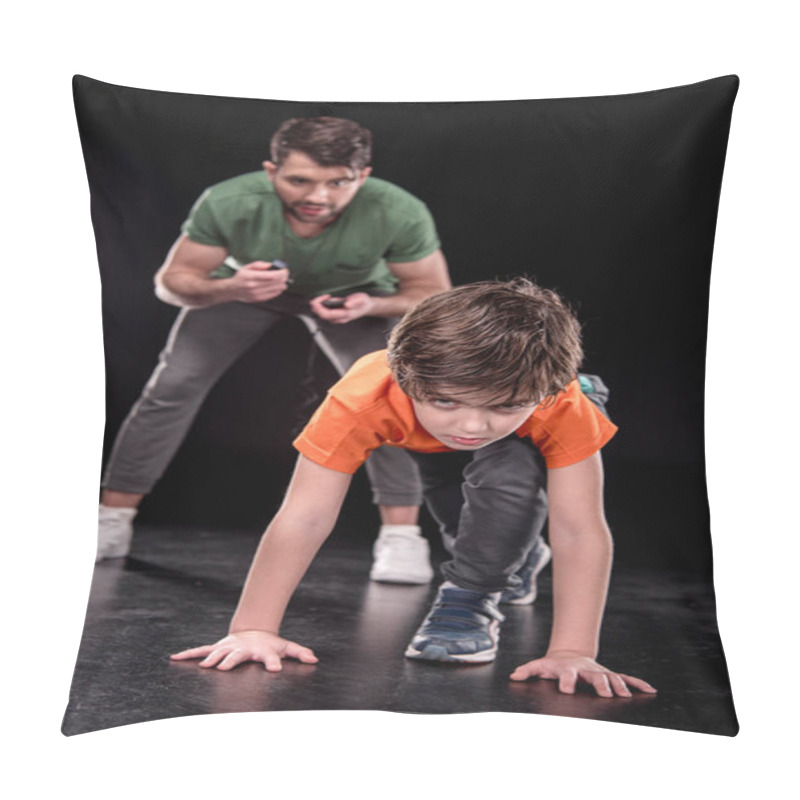 Personality  Man And Boy Training Together Pillow Covers