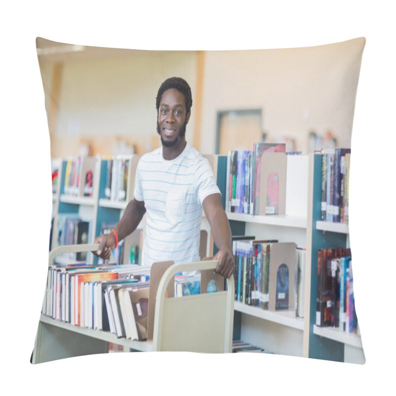 Personality  Librarian With Trolley Of Books In Library Pillow Covers