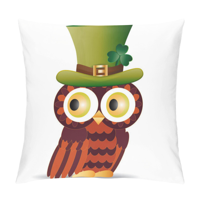 Personality  Beautiful, Refined Owl With A Pattern In A Green Hat With A Shamrock To The Day Of St. Patrick Pillow Covers