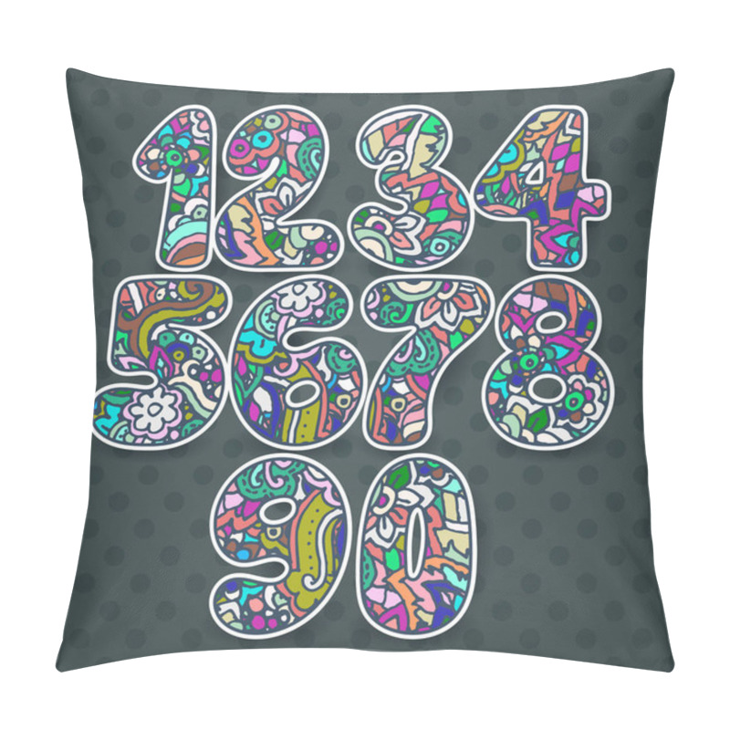 Personality  Set Of Patterned Hand Drawn Numbers. Funny Doodle Contour Math Signs Pillow Covers