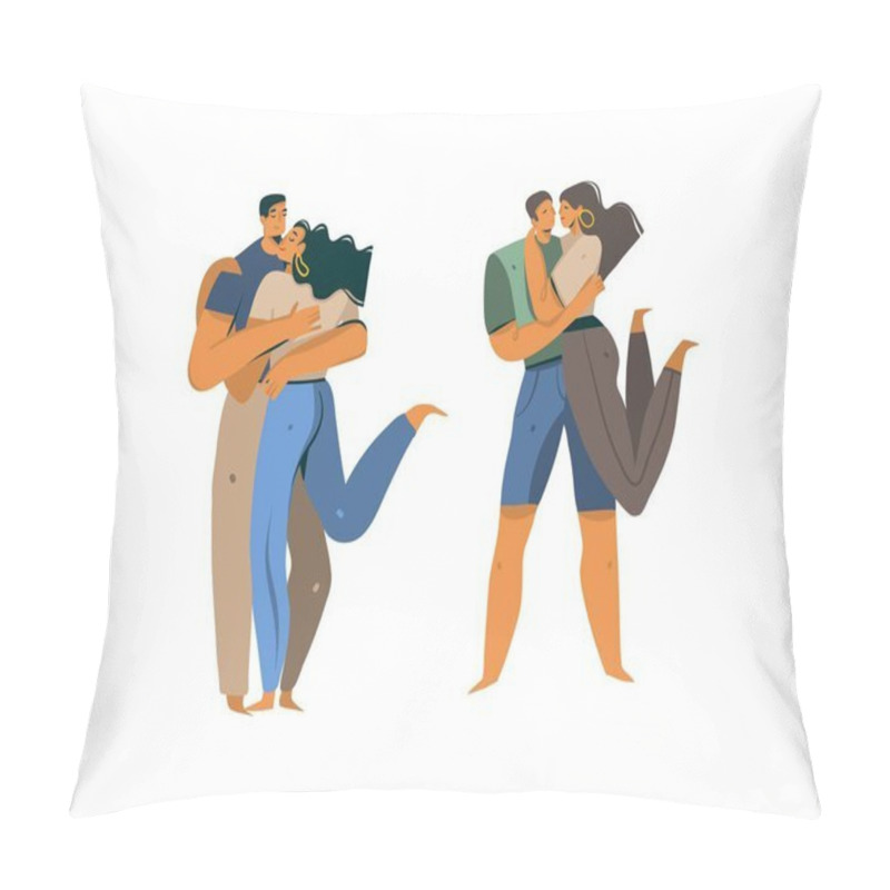 Personality  Hand Drawn Vector Stock Abstract Graphic Love Illustrations Collection Set With Young Romantic Kissing Walking Couples Together Isolated On White Background. Pillow Covers