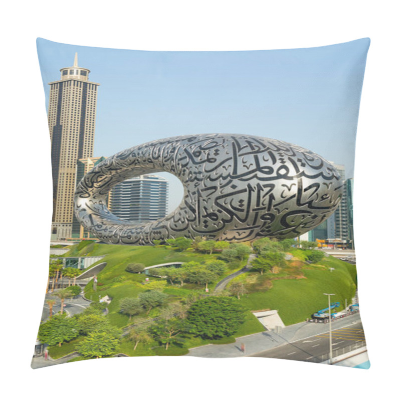 Personality  Dubai, United Arab Emirates - June 21, 2023: Museum Of The Future In Dubai During A Day Pillow Covers