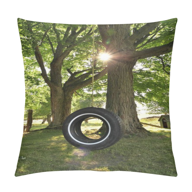 Personality  Tire Swing Underneath Maple Tree On Farm In Summer Pillow Covers