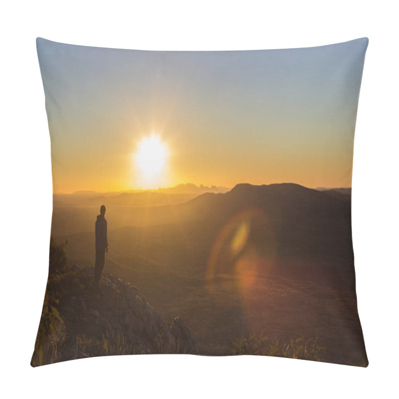 Personality  Man Enjoying Sunset After A Hike To The Top Of Mount Sonder Just Outside Alice Springs, West MacDonnel National Park, Australia Pillow Covers