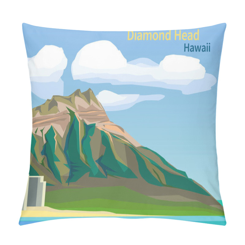 Personality  Diamond Head Crater On The Hawaiian Island Of Oahu, United States, Vector Illustration Pillow Covers