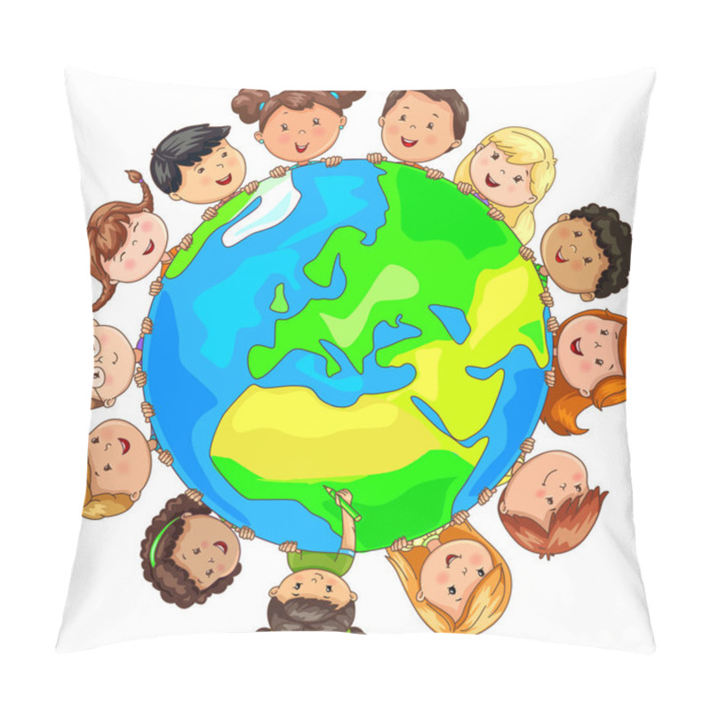 Personality  Bright Cute Kids Different Nationalities Around Planet Earth. Pillow Covers