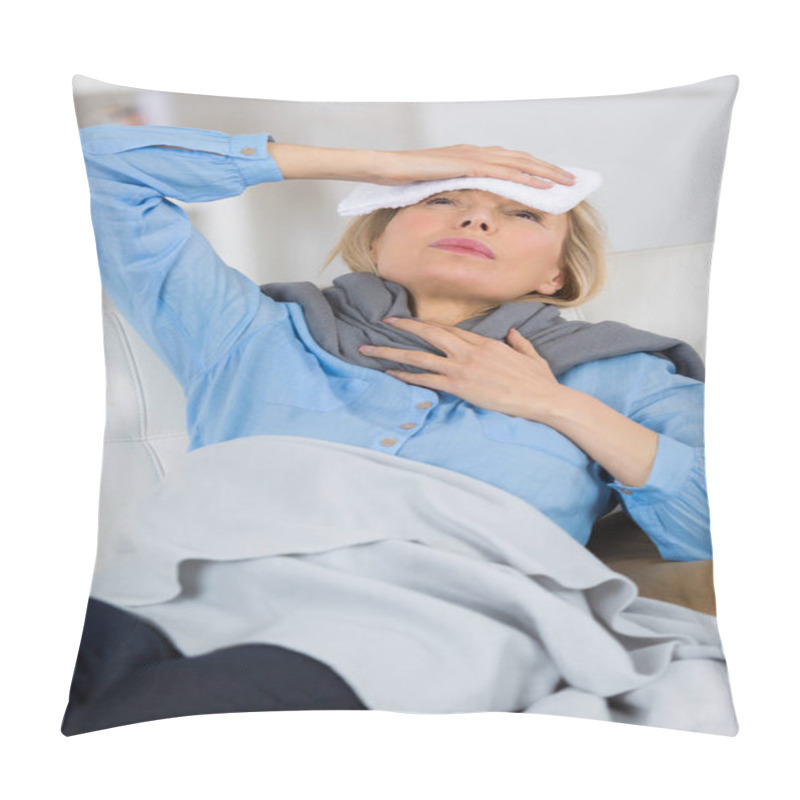 Personality  Mature Blond Woman In Pain At Home Pillow Covers