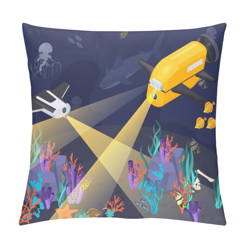 Personality  Isometric Underwater Vehicles Machines Equipment Composition Pillow Covers