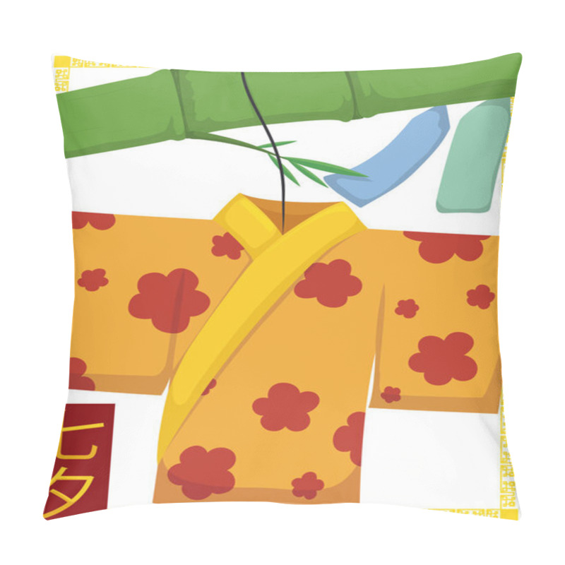 Personality  Paper Kimono (Kamigoromo) Hanging Of A Bamboo Branch For Tanabata, Vector Illustration Pillow Covers