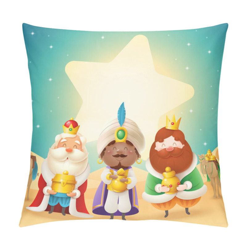 Personality  Three Wise Man With Gifts And Star Shape Lights - Celebration Epiphany - Desert Night Landscape Pillow Covers