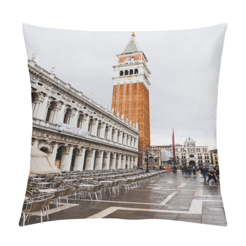 Personality  VENICE, ITALY - SEPTEMBER 24, 2019: People Walking Near Saint Mark Bell Tower In Venice, Italy  Pillow Covers