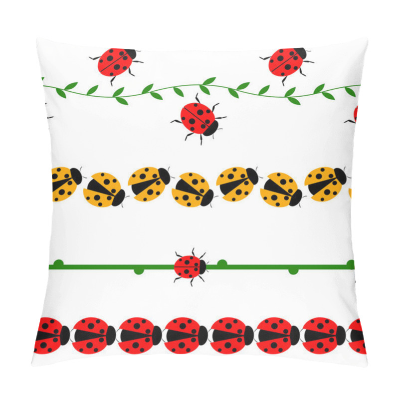 Personality  Vector Seamless Line With Insects. Set Of Elements For Design,  Borders With Ladybugs, Branches And Leaves, Isolated On The White Background. Pillow Covers