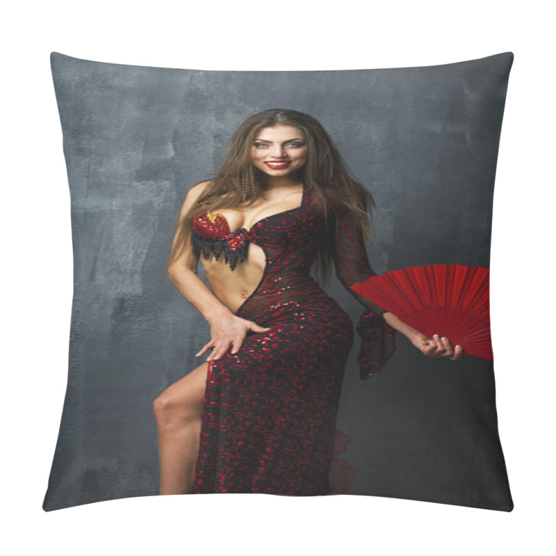 Personality  Woman Traditional Spanish Flamenco Dancer Dancing In A Red Dress Pillow Covers