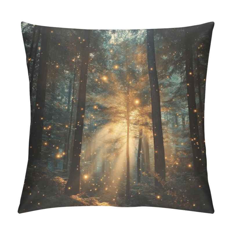 Personality  Magic Forest With Stars And Glowing Rays Of Light Pillow Covers