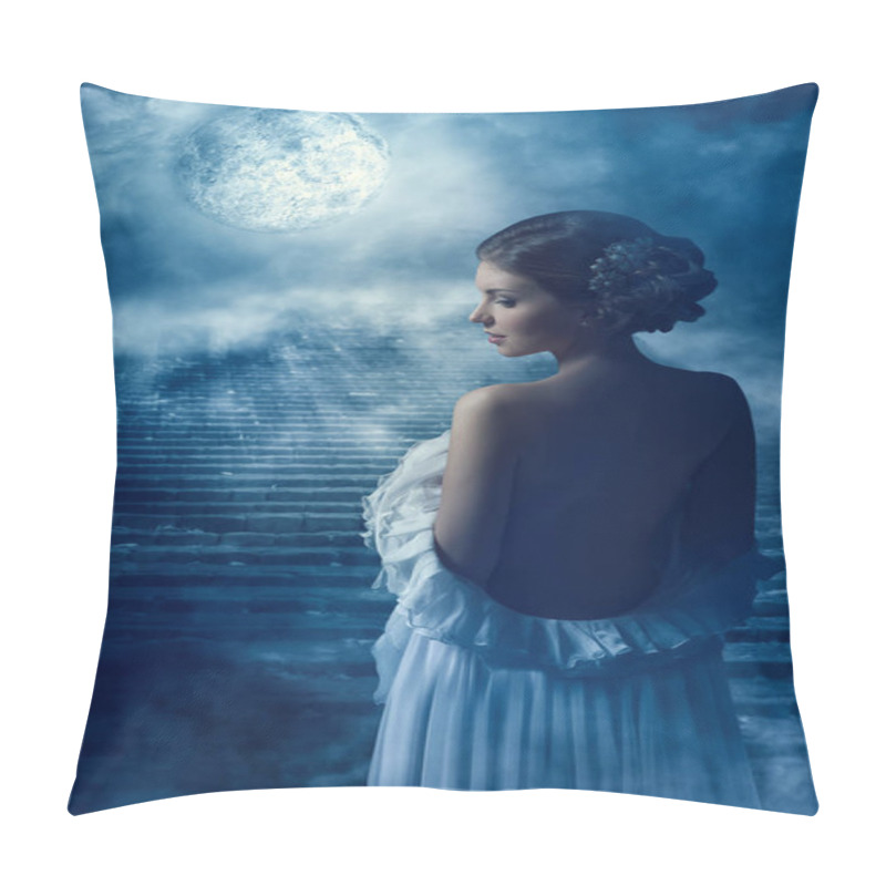 Personality  Fantasy Woman Back Rear View Portrait In Moon Light, Mystic Girl Pillow Covers