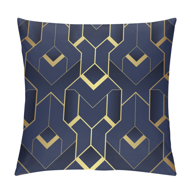 Personality  Vector Modern Geometric Tiles Pattern. Luxury Dark Blue With Gold Shape. Abstract Art Deco Seamless Background. Pillow Covers