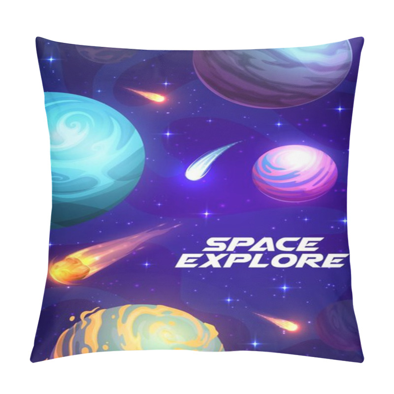 Personality  Cartoon Space Galaxy Planets, Comets And Stars Of Futuristic Universe, Vector Astronomy Science, Outer Cosmos Travel And Adventure. Fantasy Space Of Starry Sky With Planets, Fire And Ice Asteroids Pillow Covers