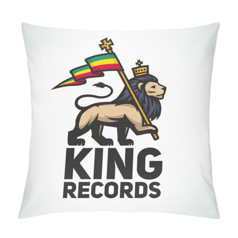 Personality  Judah Lion With A Rastafari Flag. King Of Zion Logo Illustration. Reggae Music Vector Design Pillow Covers