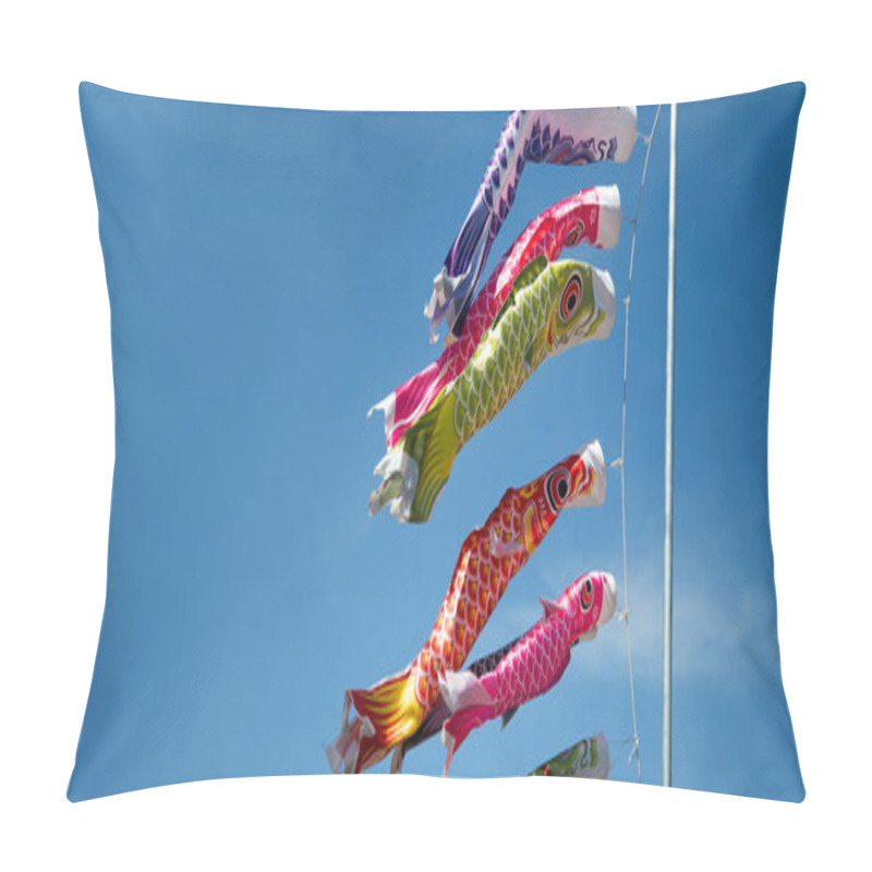 Personality  Carp Fish Flag Hanking On Pole In Clearly Sky On Winding Day In Japanese Decoration Style Pillow Covers