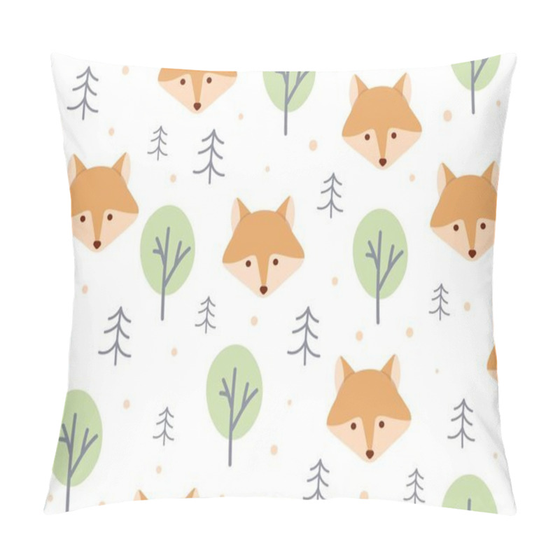 Personality  Seamless Pattern With Fox. Repeating Design Element For Printing On Clothes. Heads Of Cute Animals, Trees And Christmas Trees. Autumn Season, Forest And Nature. Cartoon Flat Vector Illustration Pillow Covers