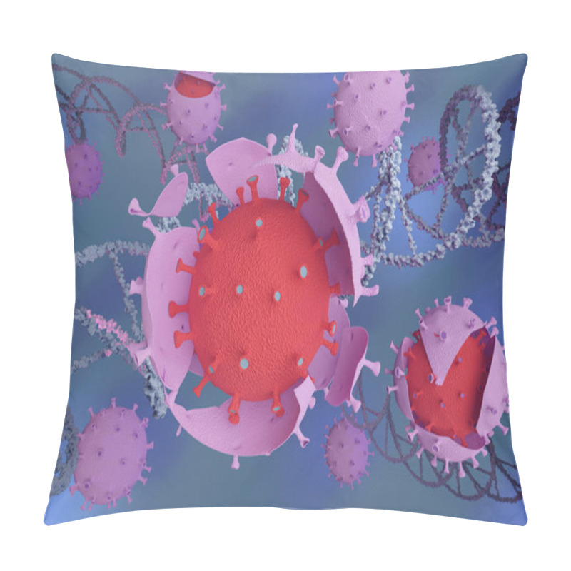 Personality  Covid 19 Virus Mutating Into A New Strain Between DNA Strands. 3d Illustration. Pillow Covers