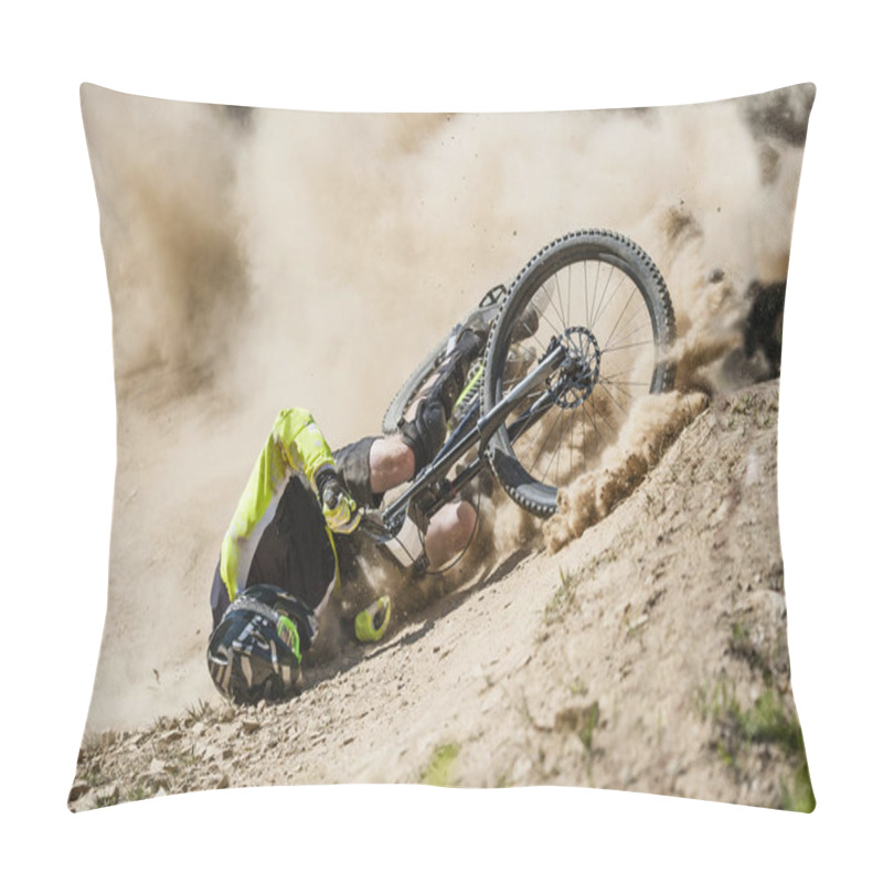 Personality  Spectacular Crash During Fast Ride On A Mountain Bike. Pillow Covers