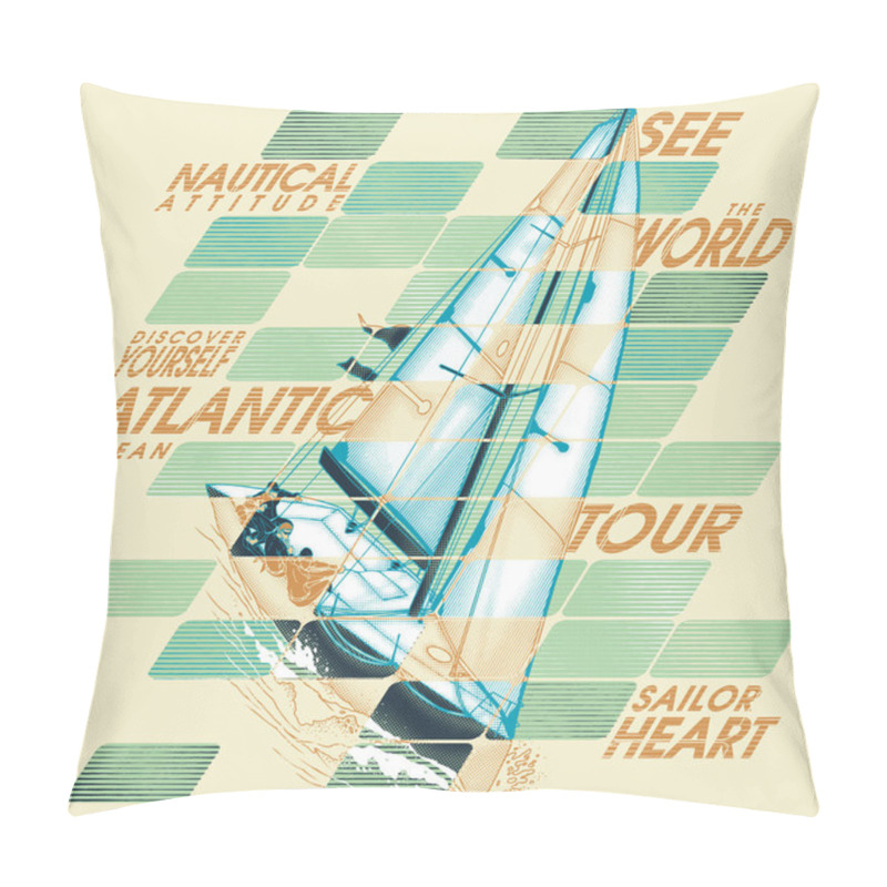 Personality  Logo For Nautical Club Vector Illustration, Marine Concept Pillow Covers