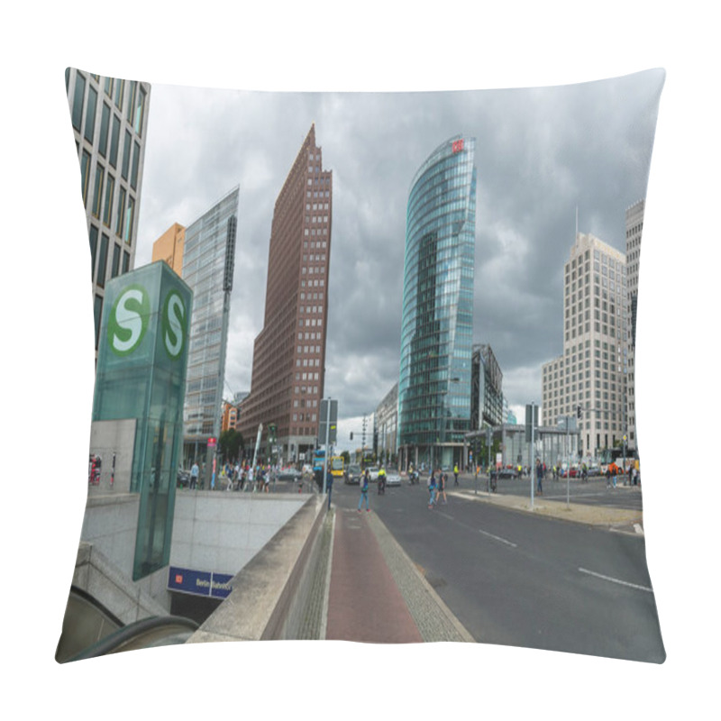 Personality  Berlin, Germany - 27 August 2020: View Of The Potsdamer Platz Square And Train Station In Downtown Berlin Pillow Covers