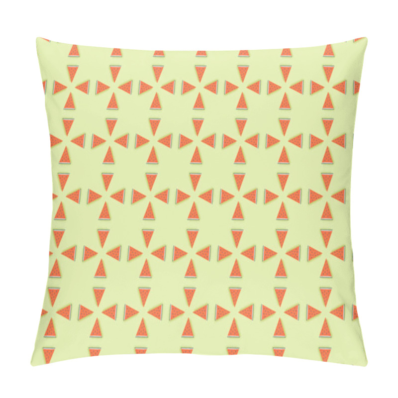 Personality  Top View Of Pattern With Handmade Paper Watermelon Slices Isolated On Green Pillow Covers