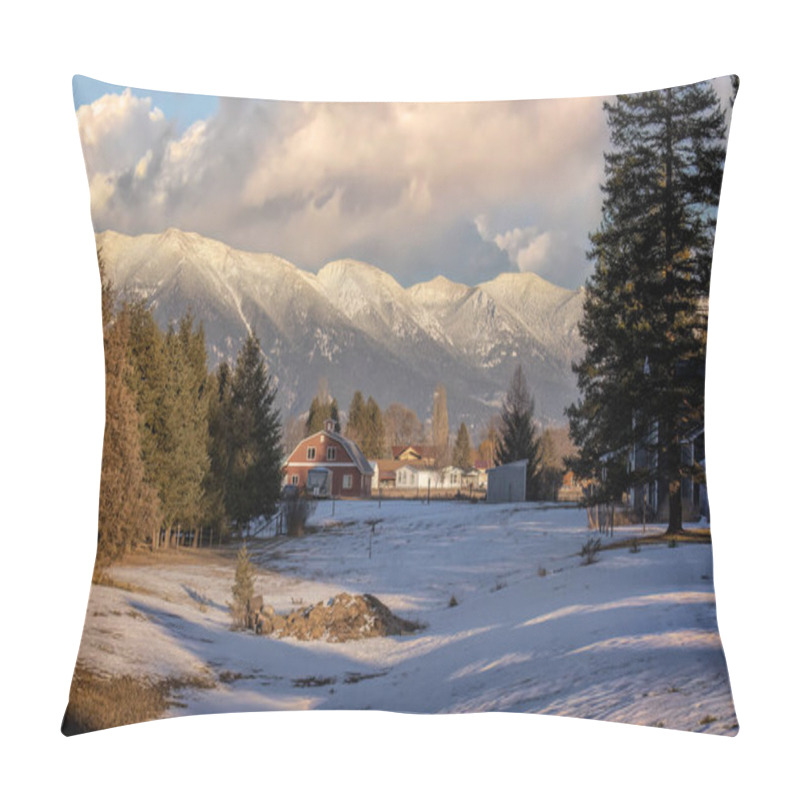 Personality  Country Homestead Cabin On A Cold Snowy Winter Morning In Montana, USA Pillow Covers