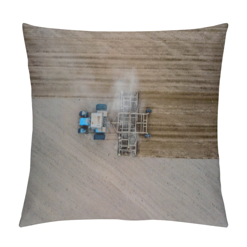 Personality  Tractor Cultivating Field At Spring,Tillage Is The Agricultural Preparation Of Soil By Mechanical Agitation Of Various Types In Early Spring Season Of Agricultural Works At Farmlands.  Pillow Covers