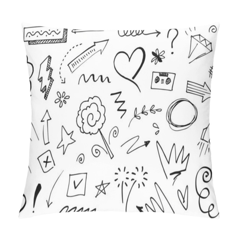 Personality  Hand Drawn Set Elements, Abstract Arrows, Ribbons, Hearts, Stars, Crowns And Other Elements In A Hand Drawn Style For Concept Designs. Scribble Illustration. Vector Illustration. Pillow Covers